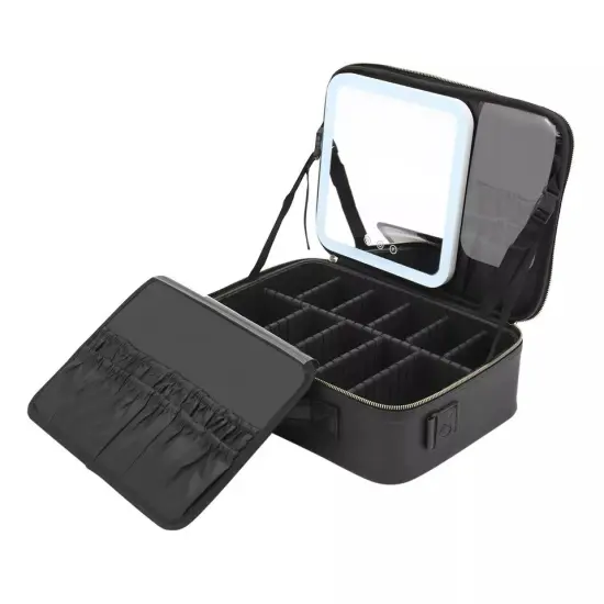 Travel Makeup Train Case Storage Bag With Mirror + Lights Cosmetic Bag Organizer {1}