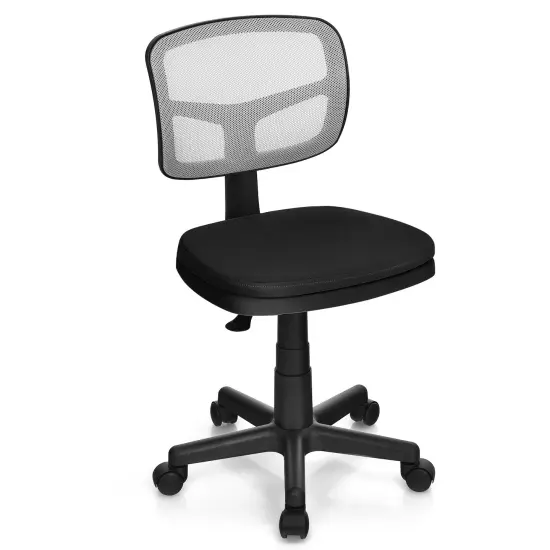 Armless Computer Chair with Height Adjustment and Curved Backrest Ideal for Home or Office Use Black {10}