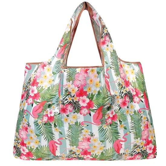 Wrapables Large Foldable Tote Nylon Reusable Grocery Bags, 6 Pack, Botanical Serenity {6}