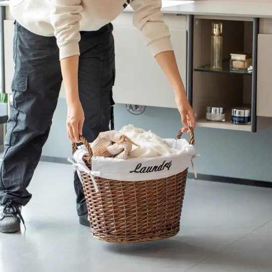Wickerwise Handwoven Laundry Basket with Liner & Handles - Boho Decorative Storage Hamper for Clothes Blankets Pillows and Towels - Ideal for Laundry Room Bathroom Bedroom and Living Room Brown {2}