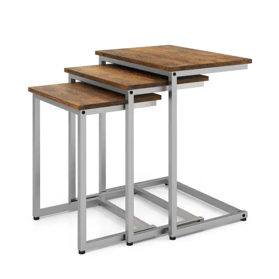 3 Pieces Multifunctional Coffee End Table Set Oak {8}