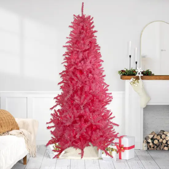 Northlight Pre-Lit Slim Tinsel Artificial Christmas Tree - 7.5' - Pink - Pink Lights {1}