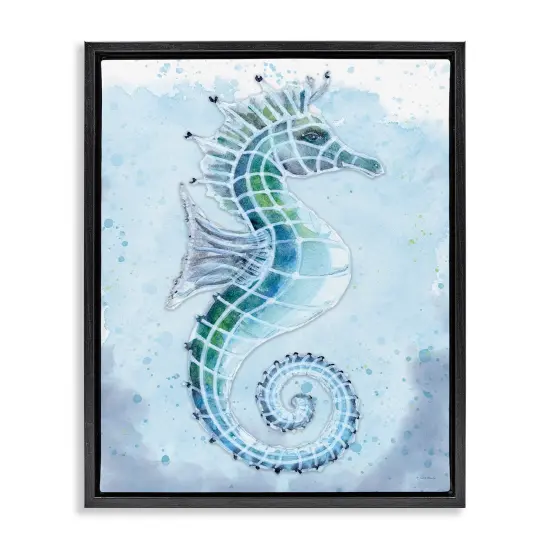 Stupell Industries Stained Glass Seahorse Framed Floater Canvas Wall Art Design by Patti Bishop {1}