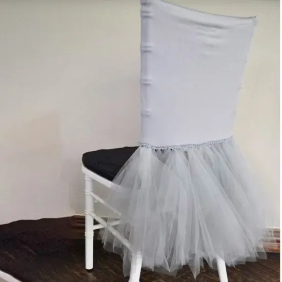 1 Piece White Ballerina Spandex Chiavari Chair Cover Elegant Stretch Fit with Flowing Skirt {3}