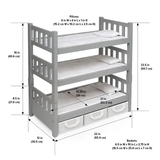 Badger Basket 1-2-3 Convertible Doll Bunk Bed with Baskets and Free Personalization Kit- Executive Gray {4}