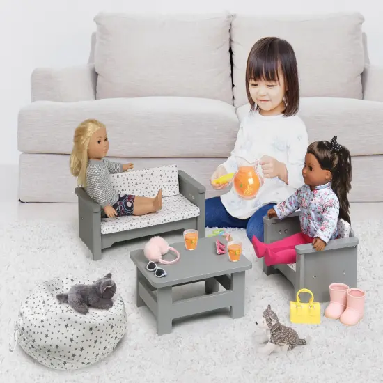 Badger Basket Living Room Furniture Set for 18 inch Dolls - Gray/White {2}