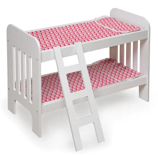 Badger Basket Doll Bunk Bed with Bedding and Ladder - White/Pink/Chevron {1}