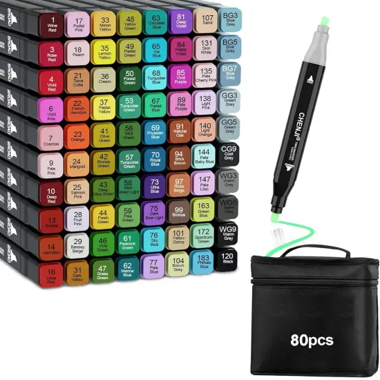 80 Color Alcohol Marker Pens Set {1}