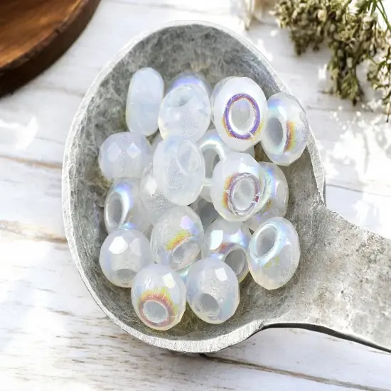 *25* 5x8mm White Opal AB Faceted Large Hole Rondelle Roller Beads {2}