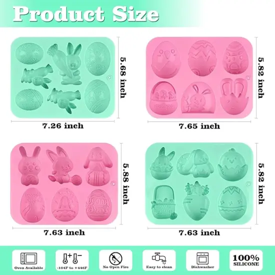 4 Pack Easter Chocolate Molds, Bunny Half Egg Shaped Non-stick Silicone Molds for DIY Chocolate Candy Muffin Handmade Soap Cake Decoration {4}