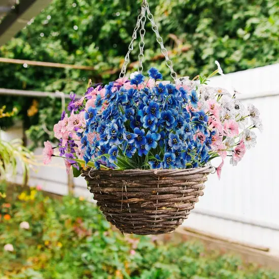 22 Bundles Artificial Flowers Outdoor, Faux Flowers UV Resistant with Plastic Plants, Faux Silk Flowers for Outdoors Outside Front Porch Hanging Planter Window Box Garden Decoration(Blue) {3}