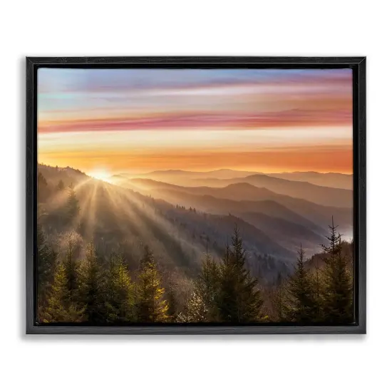 Stupell Industries Sunrise Mountain Forest Skyline Framed Floater Canvas Wall Art Black Floater Frame {1}
