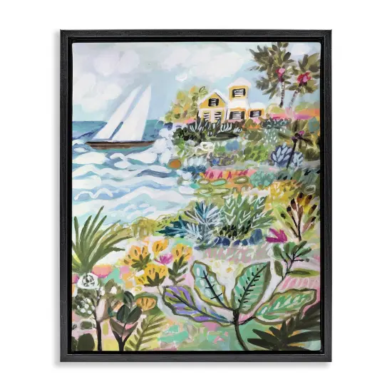 Stupell Industries Abstract Nautical Scene Framed Floater Canvas Wall Art Black Floater Frame {7}