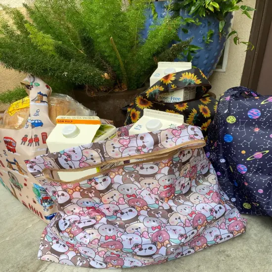 Wrapables Medium Foldable Tote Nylon Reusable Grocery Bag (Set of 2), Funny Bears {6}