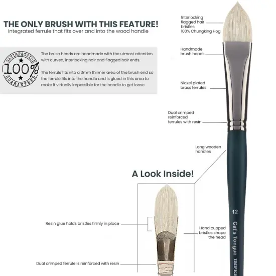 Creative Mark Imperial Professional Chungking Hog Bristle Brush - Filbert , Handmade Long Handle Oil Paint Brushes for Artists, Nickel-Plated Brass Ferrules, Stiff Yet Soft Natural Bristles {6}