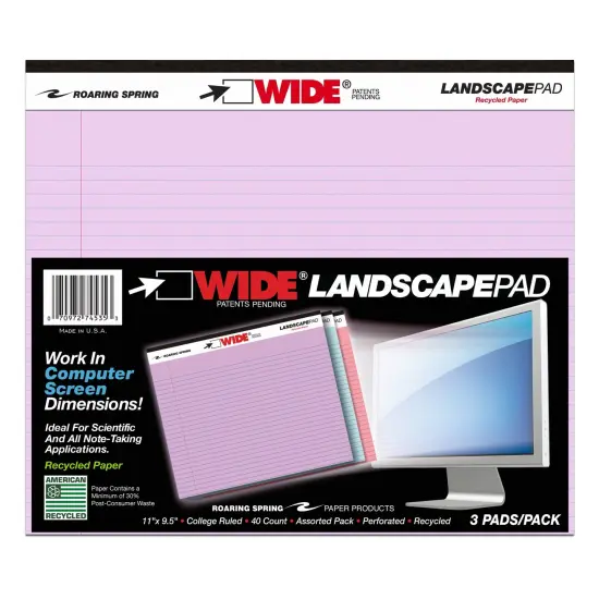Legal Pad, Landscape, Assorted 3-Pack (Orchid, Blue, Pink) {1}