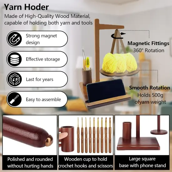 Wooden Yarn Holder for Crocheting Knitting {2}