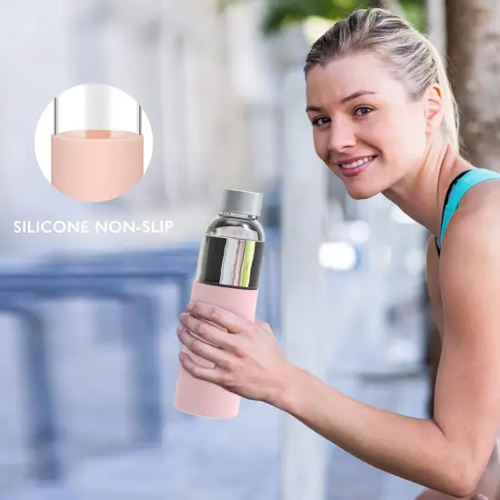 18 oz Glass Juice Bottles with Lids and Silicone Sleeve {4}