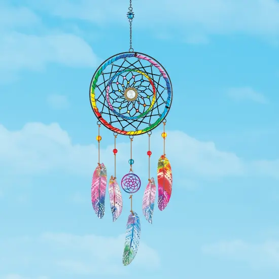 Collections Etc Rainbow Dream Catcher Glass & Metal Windchime {1}