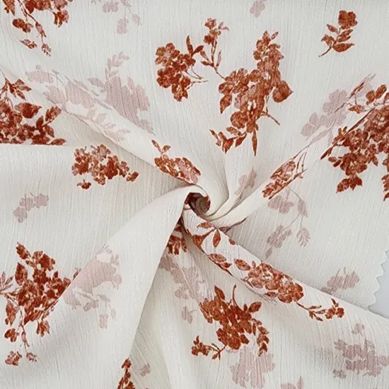 1 Yard Ivory & Orange Rayon Crinkle Fabric Lightweight Textured Drapey Material 50/52 Inch Width {1}