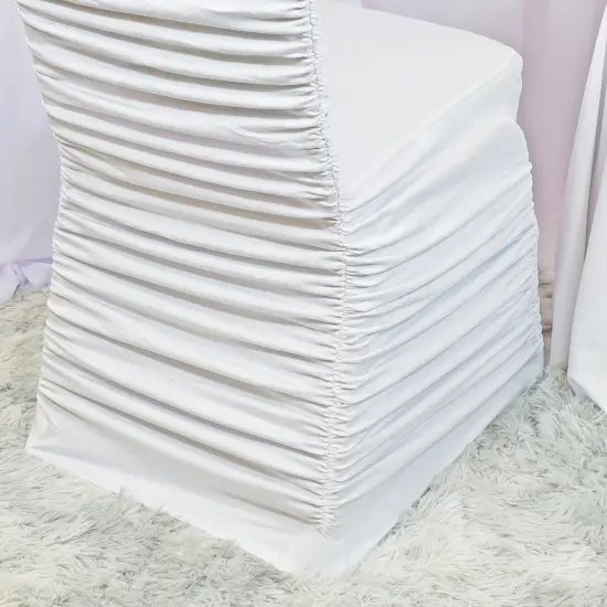 1 Piece White Rouge Spandex Chair Cover, Elegant Ruffled Banquet Stretch Fit {3}
