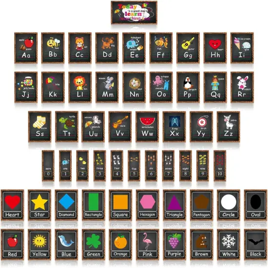 58 Pieces Educational Preschool Cards Kids Early Learning Poster Alphabet Number {1}