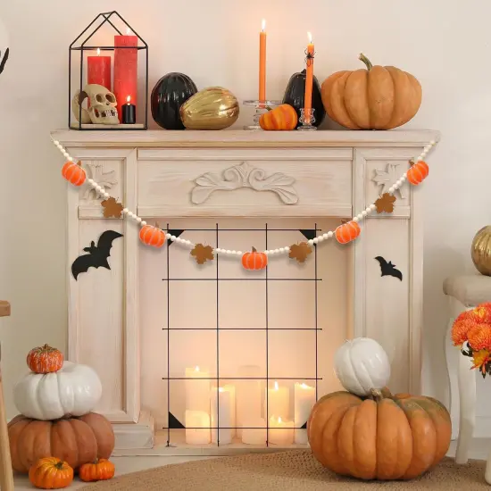 Fall Felt Garland 6.5FT Fall Wood Bead Garland with Felt Pumpkin and Maple Leaves {2}