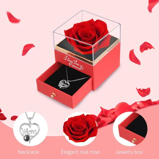 Red Real Rose with Necklace {3}