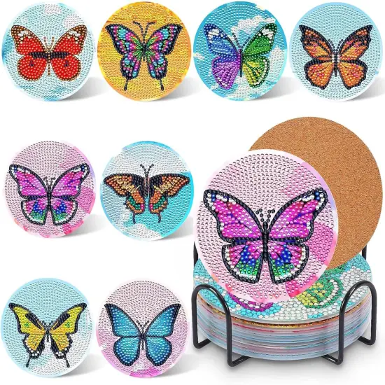 8Pcs Diamond Art Painting Coasters - Butterfly {1}