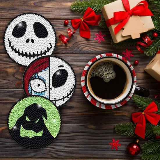 8 Pcs Diamond Art Paintings Coasters Kits with Holder (Halloween) {3}