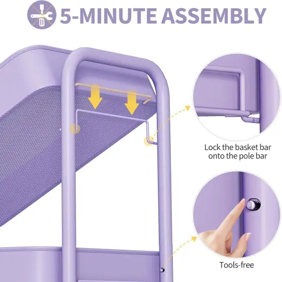 3 Tier Rolling Cart Storage Organizer - Purple {5}