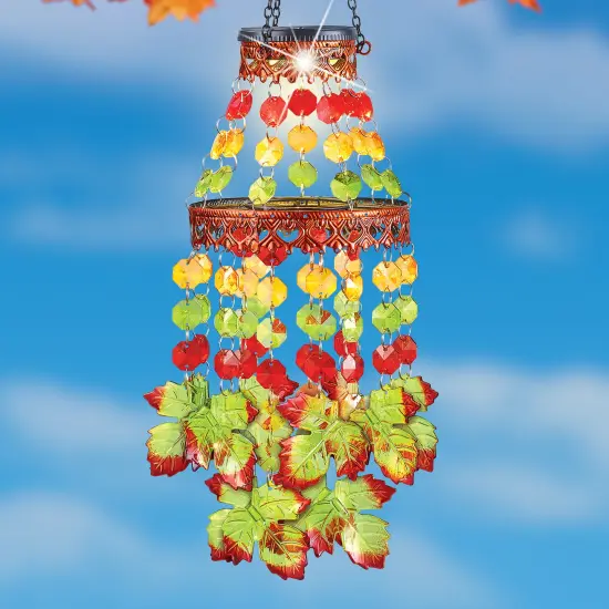 Collections Etc Solar Powered Fall Leaves Hanging Garden Mobile {1}