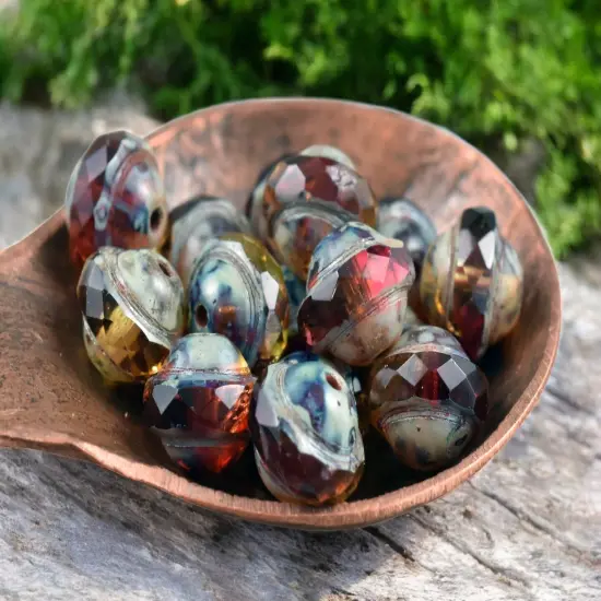 *15* 8x10mm Fuschia Amber Picasso Saturn Beads {2}