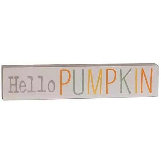 Wood Block Sign Fall Tabletop Decor Autumnal Multi Color Font Hello Pumpkin {3}