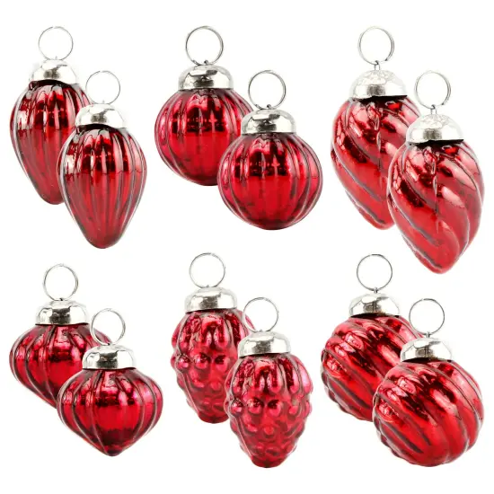 Glass Finial Ornaments 12ct Antiqued Mercury Farmhouse Decor Set Red {1}
