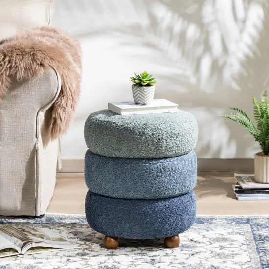 Modern Gradient Upholstered Storage Ottoman or Accent Stool with Rubberwood Ball Feet Blue {1}