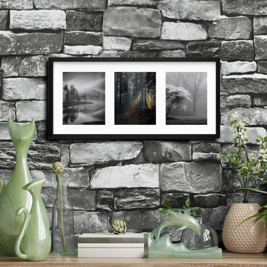 Black Frame for 3 Pictures 30x13 &frac34;" Sturdy Multi-Photo Display {5}
