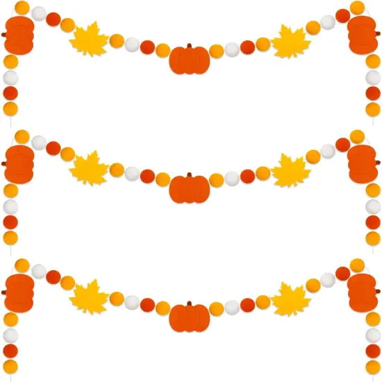 3Pcs Fall Thanksgiving Felt Garland Pumpkin Maple Leaf Hanging Banner {1}