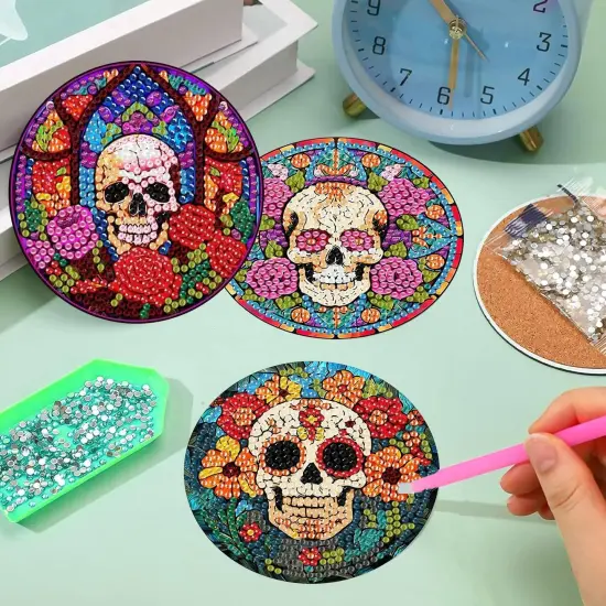 8 Pcs Diamond Painting Coasters,Skull Diamond Painting Kits {3}