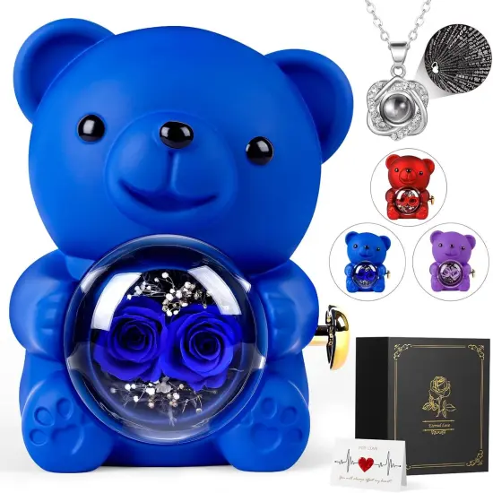 Cute Bear Teddy with Preserved Rose Gift Box {1}