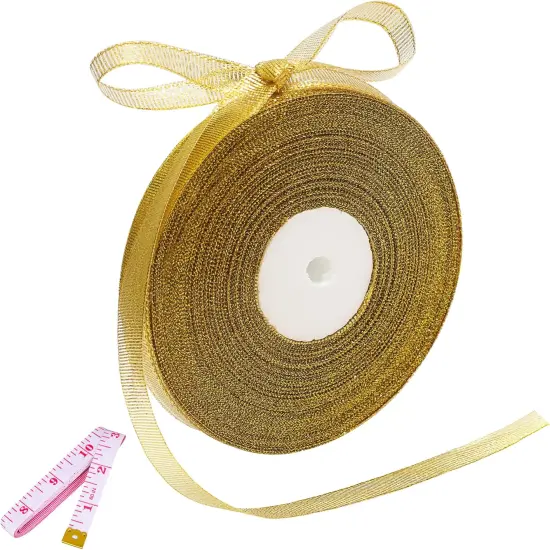 Gold Glitter Ribbon 3/8 Inch - 50 Yards {1}