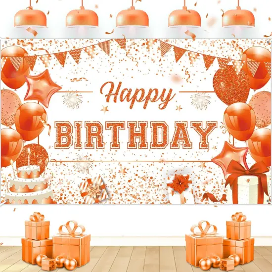 Orange Banner Decorations Large Orange and White Birthday Banner,70.9 x 43.3 Inch {1}