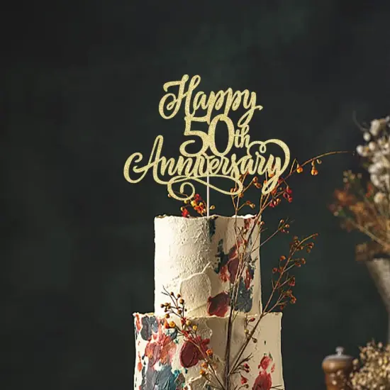 Happy 50th Anniversary Cake Topper - Gold Glitter {3}
