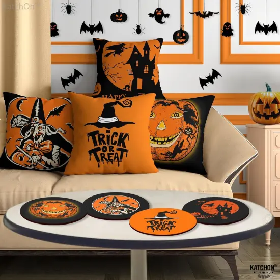 Halloween Pillow Covers with Halloween Coasters {3}