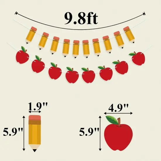 9.8 Feet - 2 PCS Back to School Decorations Banner Apple Pencil Shape {2}