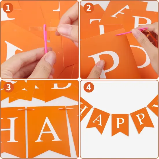 Orange Birthday Banner Sign Happy Birthday Bunting Banner Garland {4}