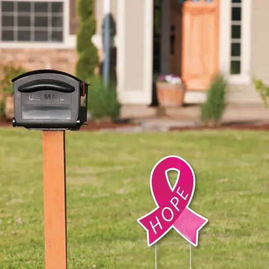 Big Dot of Happiness Pink Ribbon Hope Outdoor Lawn Sign - Breast Cancer Awareness Support Ribbon Small Yard Sign - 1 Piece {3}