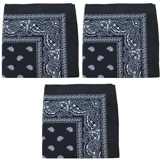 3 Pack Paisley Cotton Bandanas Classic Western Style Headwear {2}