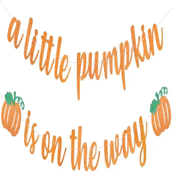 Orange Glitter "A Little Pumpkin Is On The Way" Banner {1}