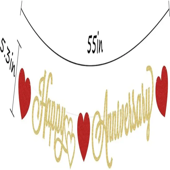 Pre-Strung Happy Anniversary Banner - Gold Glitter Decorations {2}